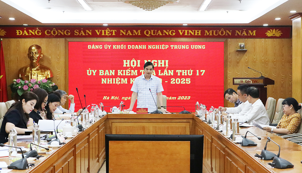 Đồng chí Phan Công Nam - Ủy viên Ban Thường vụ, Chủ nhiệm Ủy ban Kiểm tra Đảng ủy Khối Doanh nghiệp Trung ương phát biểu chỉ đạo Hội nghị.