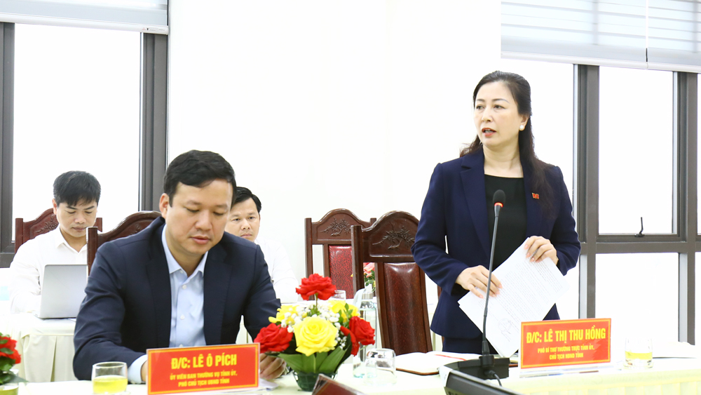 Đồng chí Lê Thị Thu Hồng phát biểu tại buổi kiểm tra.