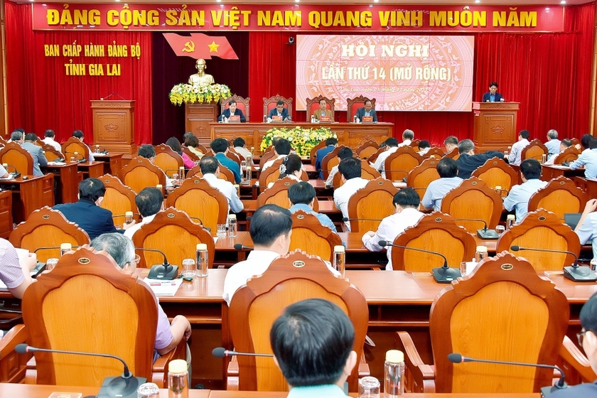 Quang cảnh Hội nghị lần thứ 14 Ban Chấp hành Đảng bộ tỉnh Gia Lai khóa XVI. Ảnh: Đức Thụy