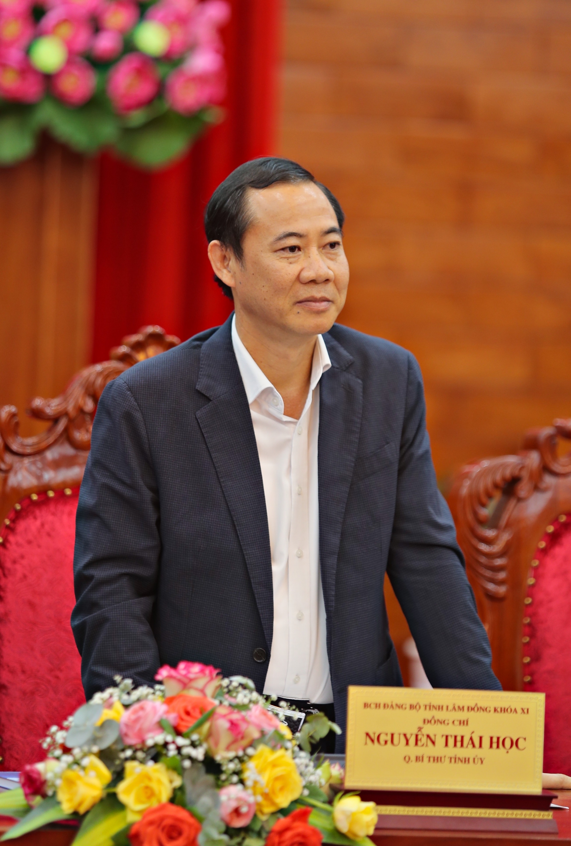 Đồng chí Nguyễn Thái Học, Quyền Bí thư Tỉnh uỷ Lâm Đồng phát biểu kết luận tại buổi làm việc