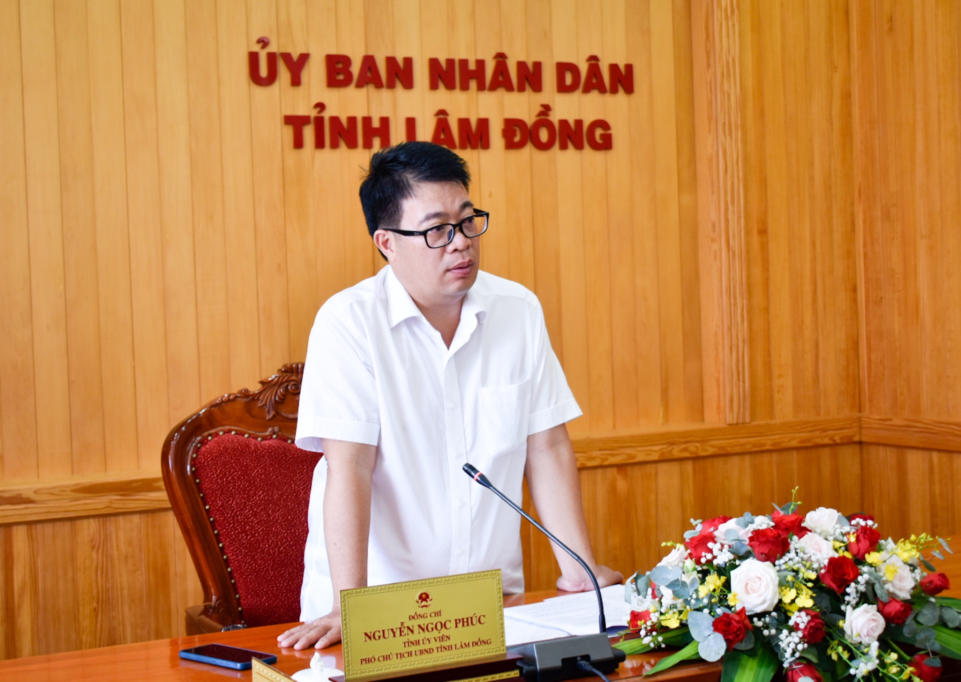 Phó Chủ tịch UBND tỉnh Nguyễn Ngọc Phúc phát biểu chỉ đạo tại buổi làm việc 