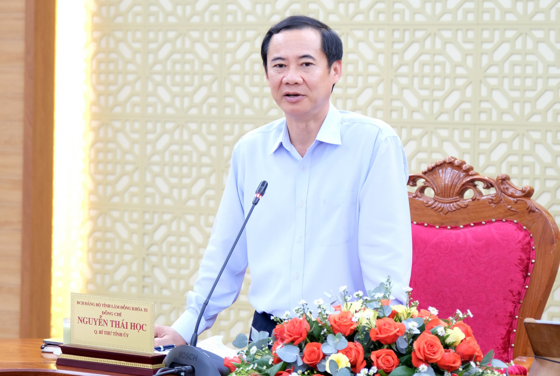 Đồng chí Nguyễn Thái Học - Quyền Bí thư Tỉnh ủy Lâm Đồng phát biểu tại buổi làm việc