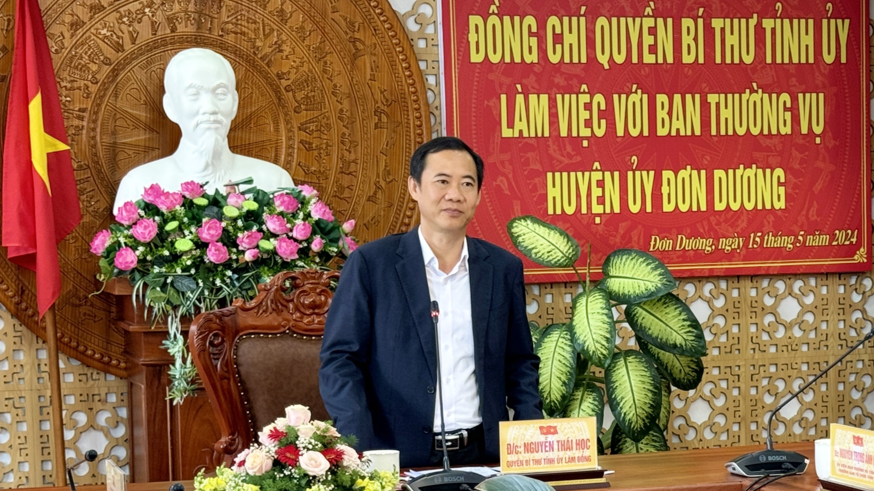 Kết luận buổi làm việc, đồng chí Quyền Bí thư Tỉnh ủy Nguyễn Thái Học nêu lên 4 nhóm nhiệm vụ trong thời gian tới cho huyện Đơn Dương