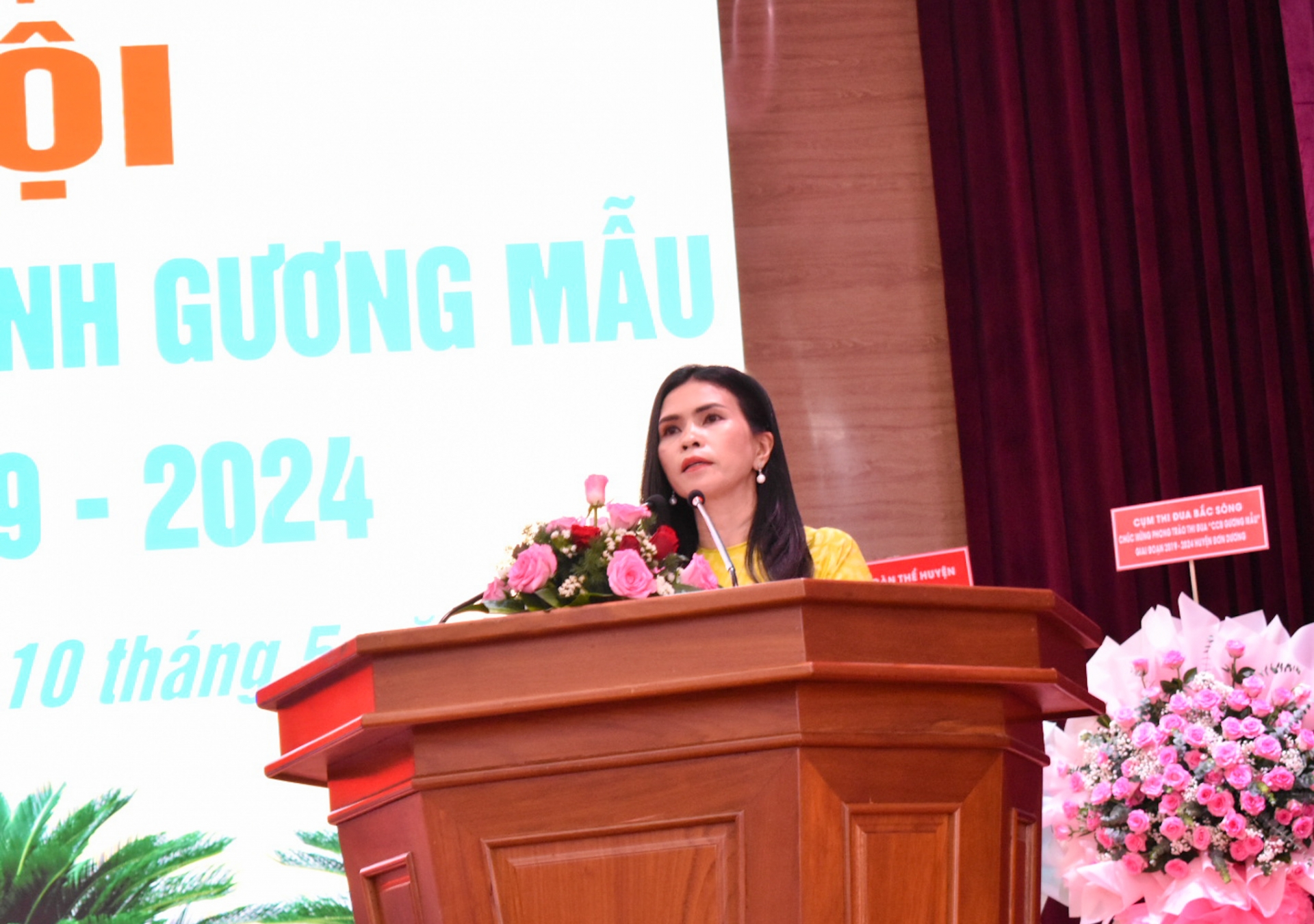Đồng chí Đinh Thị Mai - Phó Bí thư Thường trực Huyện ủy Đơn Dương phát biểu tại Đại hội 
