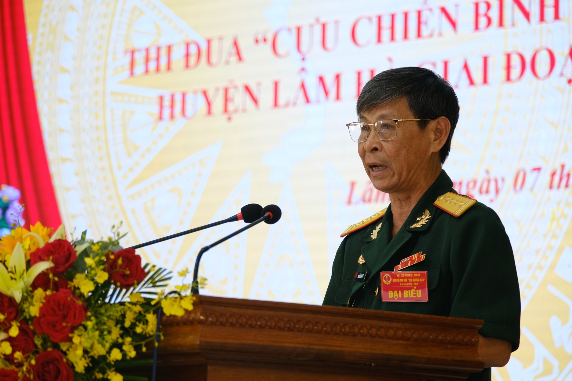 Ông Phạm Ngọc Phi - Chủ tịch Hội Cựu chiến binh huyện Lâm Hà phát biểu khai mạc Đại hội