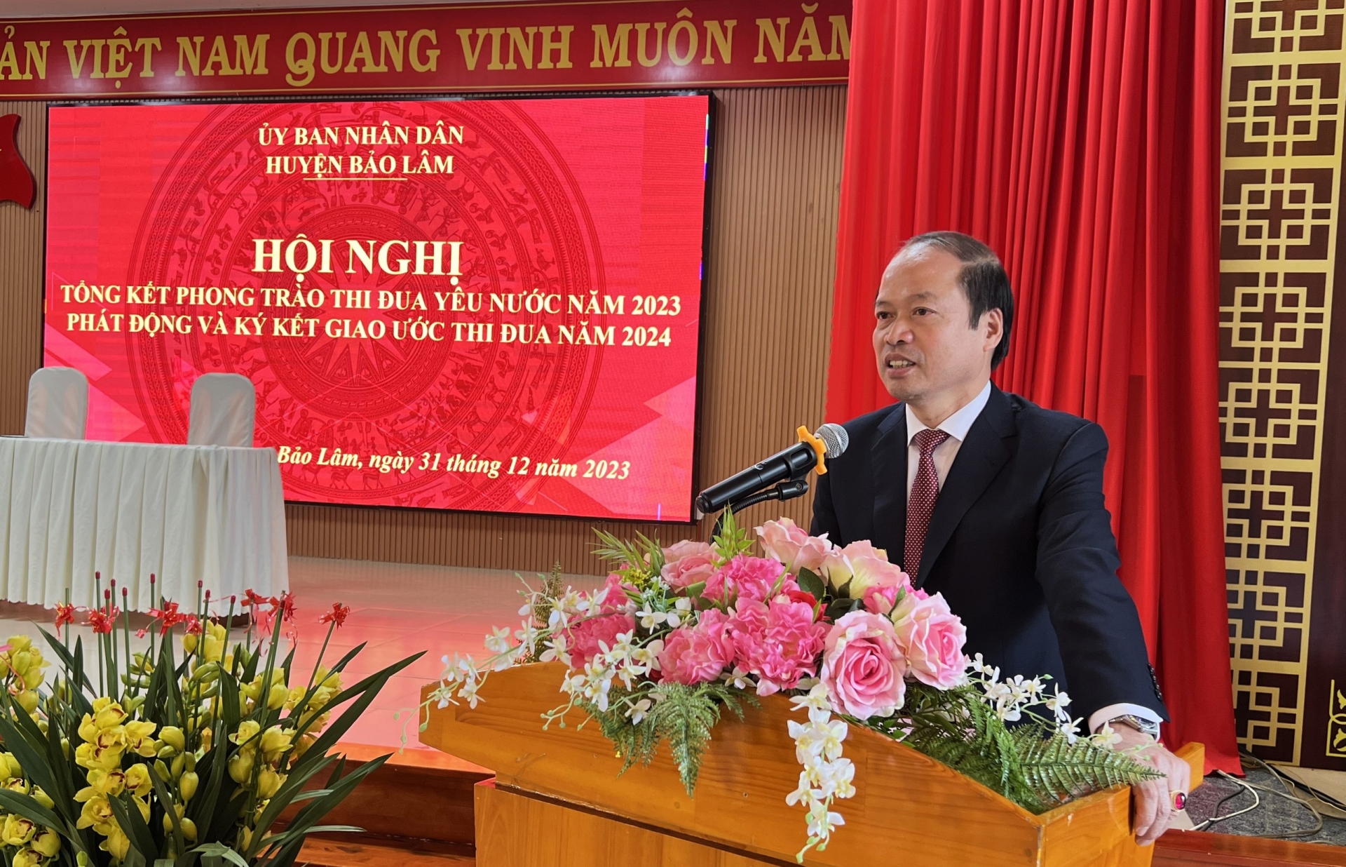 Bí thư Huyện ủy Bảo Lâm Nguyễn Viết Vân phát biểu chỉ đạo tại hội nghị