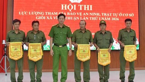 5 đội tham gia Hội thi Lực lượng tham gia bảo vệ an ninh, trật tự ở cơ sở giỏi xã Vĩnh Thuận