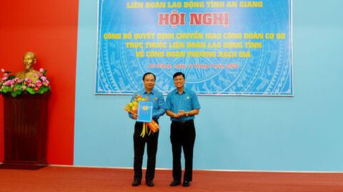 Chuyển giao 116 công đoàn cơ sở trực thuộc Liên đoàn Lao động tỉnh An Giang về Công đoàn phường Rạch Giá