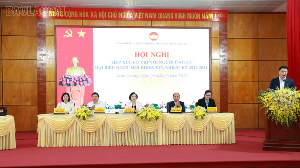 Các ứng cử viên đại biểu Quốc hội Khóa XVI (đơn vị bầu cử số 1 tỉnh Lào Cai) tiếp xúc cử tri, vận động bầu cử