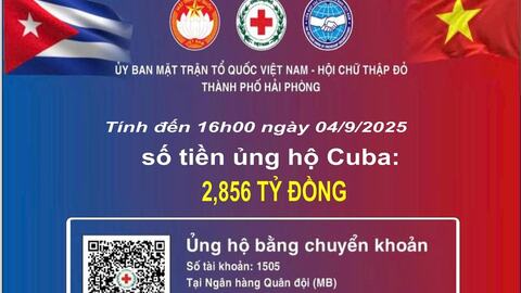 Hơn 2,85 tỷ đồng ủng hộ nhân dân Cuba qua tài khoản 1505 của Hội Chữ thập đỏ Hải Phòng