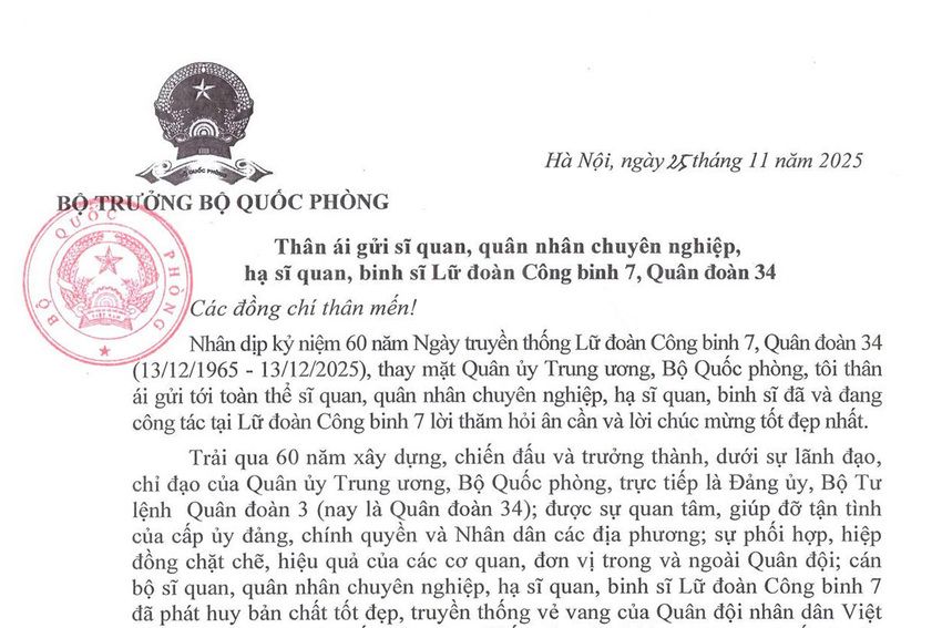 Đại tướng Phan Văn Giang gửi thư chúc mừng 60 năm Ngày truyền thống Lữ đoàn Công binh 7
