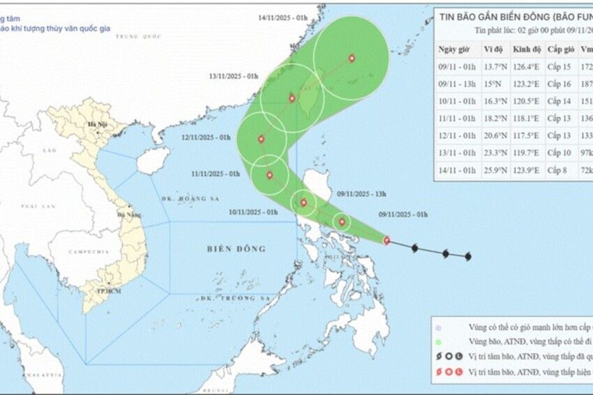 Thời tiết ngày 9/11: Bão Fung-wong di chuyển nhanh và có cường độ rất mạnh