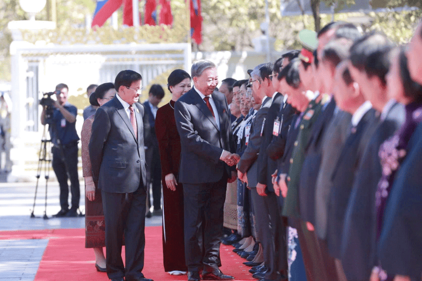 Lễ đón chính thức Tổng Bí thư Tô Lâm thăm cấp Nhà nước CHDCND Lào