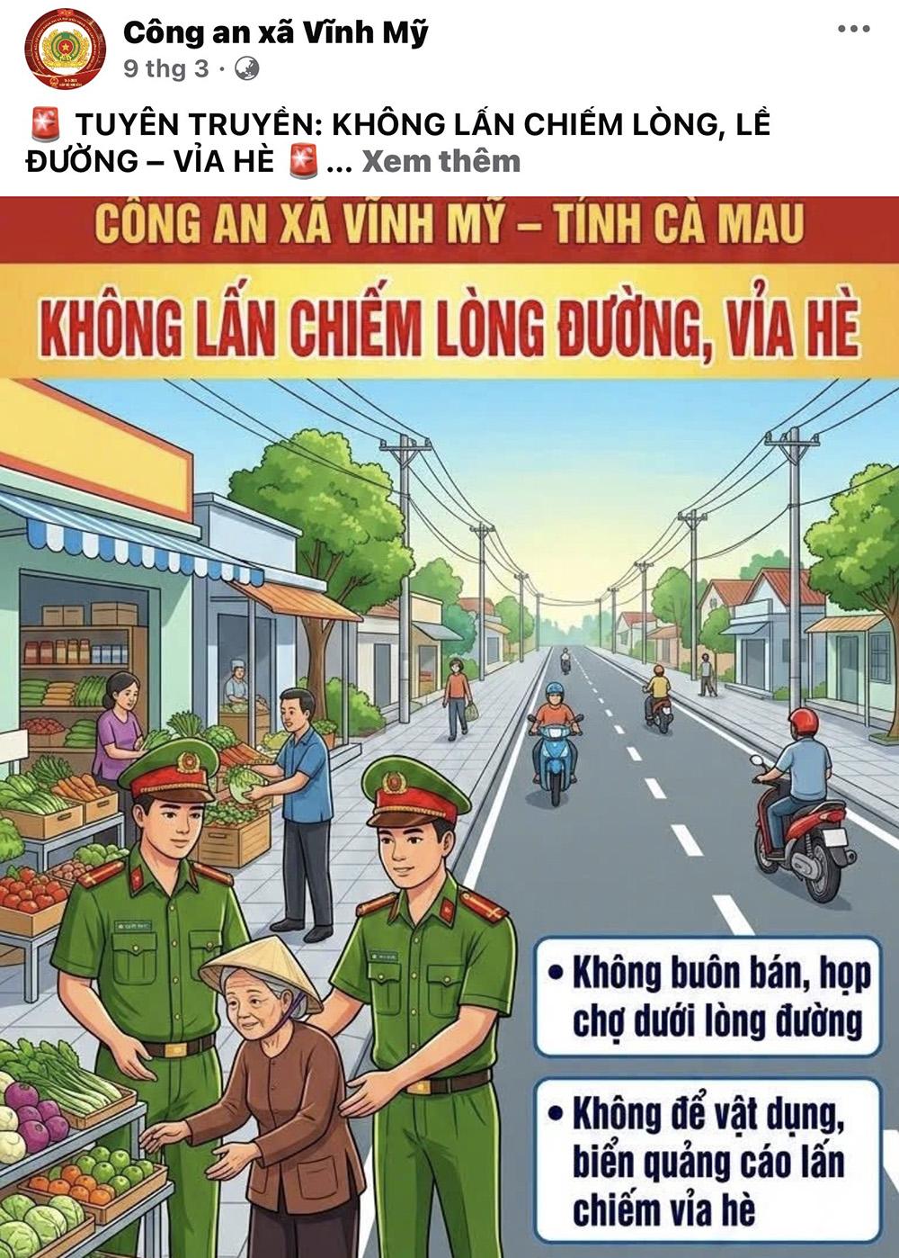Hình thức tuyên truyền sinh động, ngắn gọn, dễ hiểu trên tang Facebook của công an xã Vĩnh Mỹ.
