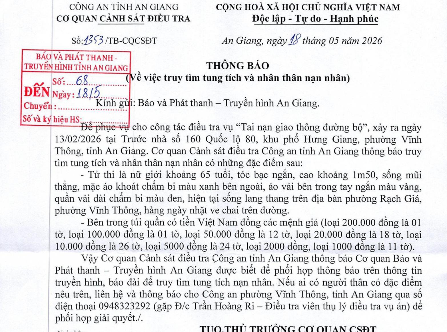 Thông báo truy tìm 