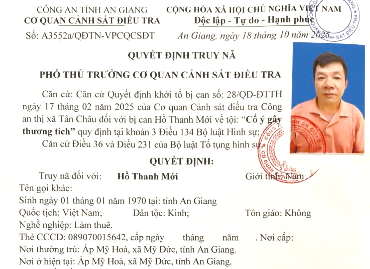 Truy nã đối tượng về tội cố ý gây thương tích