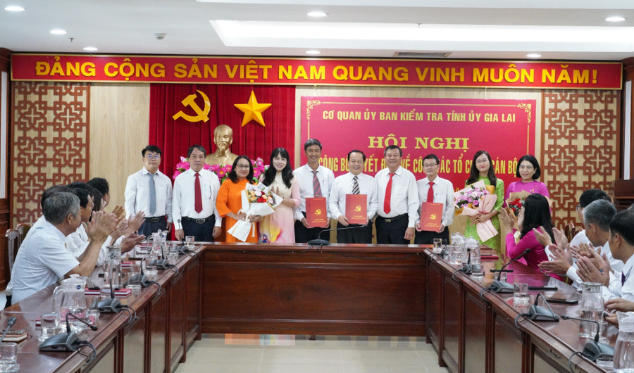 Lãnh đạo Ủy ban Kiểm tra Tỉnh ủy trao Quyết định bổ nhiệm Trưởng, Phó các phòng nghiệp vụ thuộc Ủy ban Kiểm tra Tỉnh ủy. Ảnh: Nguyễn Hân a2-2371.jpg