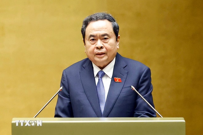 Chủ tịch Quốc hội Trần Thanh Mẫn phát biểu bế mạc Kỳ họp. (Ảnh: Doãn Tấn/TTXVN) ttxvn-be-mac-ky-hop-thu-10-quoc-hoi-khoa-xv-2-6835.jpg