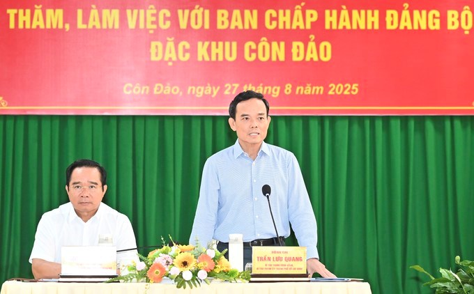 Bí thư Thành ủy TPHCM Trần Lưu Quang kết luận buổi làm việc. (Ảnh SGGP)