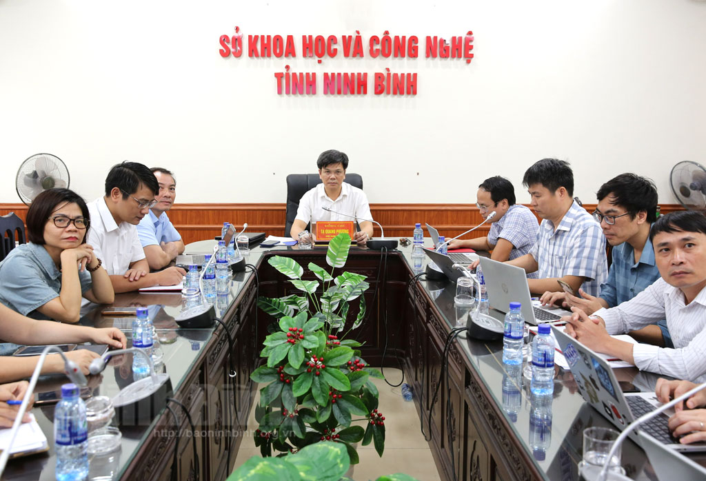 Quang cảnh hội nghị tại điểm cầu trung tâm Sở Khoa học và Công nghệ.