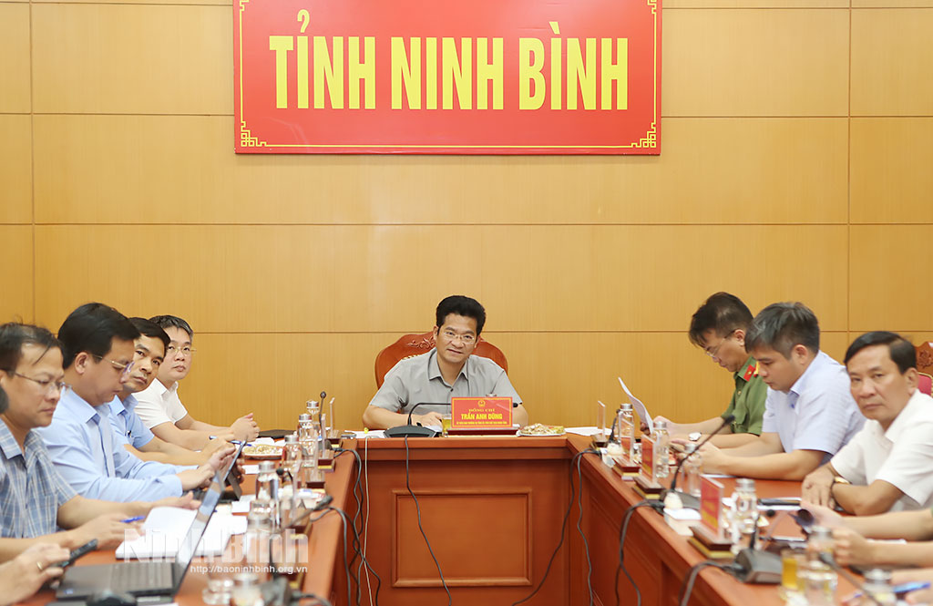 Đồng chí Trần Anh Dũng, Ủy viên Ban Thường vụ Tỉnh ủy, Phó Chủ tịch UBND tỉnh, Phó trưởng Ban Chỉ đạo về IUU tỉnh tham dự hội nghị trực tuyến tại điểm cầu tỉnh Ninh Bình.
