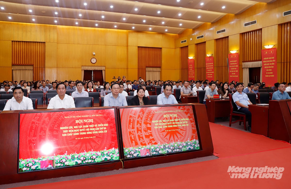 Các đại biểu tham dự tại điểm cầu Bộ Nông nghiệp và Môi trường (số 10 Tôn Thất Thuyết, Hà Nội). Ảnh: Khương Trung.