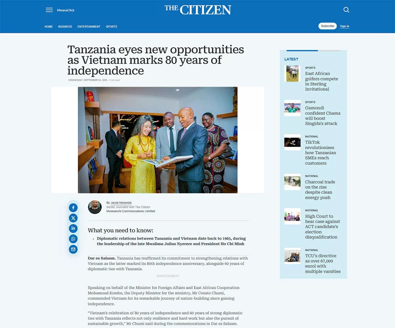 Khánh thành không gian Hồ Chí Minh trong ngày Tết Độc lập tại Tanzania Khánh thành không gian Hồ Chí Minh trong ngày Tết Độc lập tại Tanzania