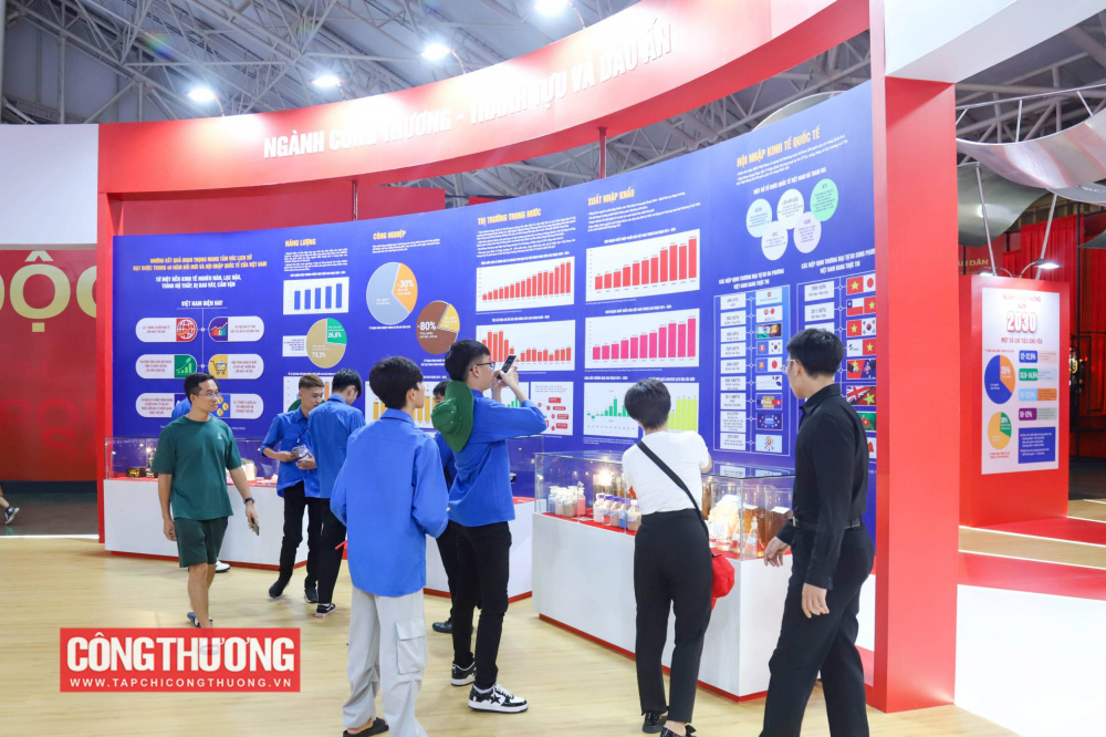 Khu vực Ngành Công Thương - Thành tựu và Dấu ấn là một trong những điểm nhấn lại gian triển lãm, với những kết quả tăng trưởng nổi bật, những hiện vật gắn với tiến bộ khoa học công nghệ của ngành