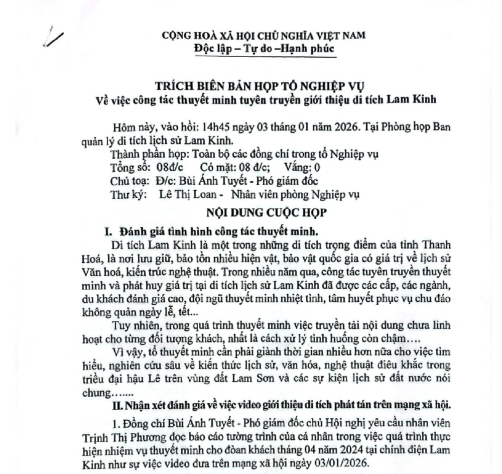 Vụ hướng dẫn vi&ecirc;n thuyết minh sai tại Di t&iacute;ch Lam Kinh: &ldquo; Ban quản l&yacute; sẽ xử l&yacute; nghi&ecirc;m&rdquo;