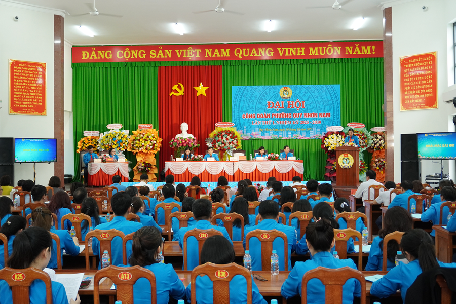 Quang cảnh Đại hội Công đoàn phường Quy Nhơn Nam lần thứ I, nhiệm kỳ 2025-2030. Ảnh: Nguyễn Hằng dai-hoi-cong-doan-phuong-quy-nhon-nam-1.png