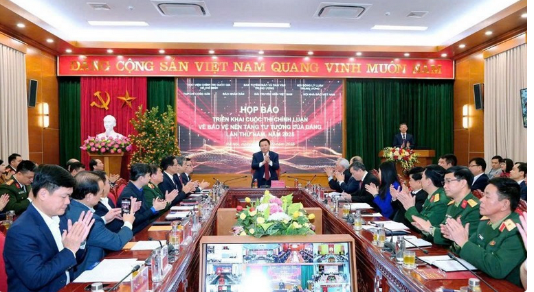 Họp báo triển khai Cuộc thi chính luận về bảo vệ nền tảng tư tưởng của Đảng lần thứ 5, năm 2025. (Ảnh: HCMA)