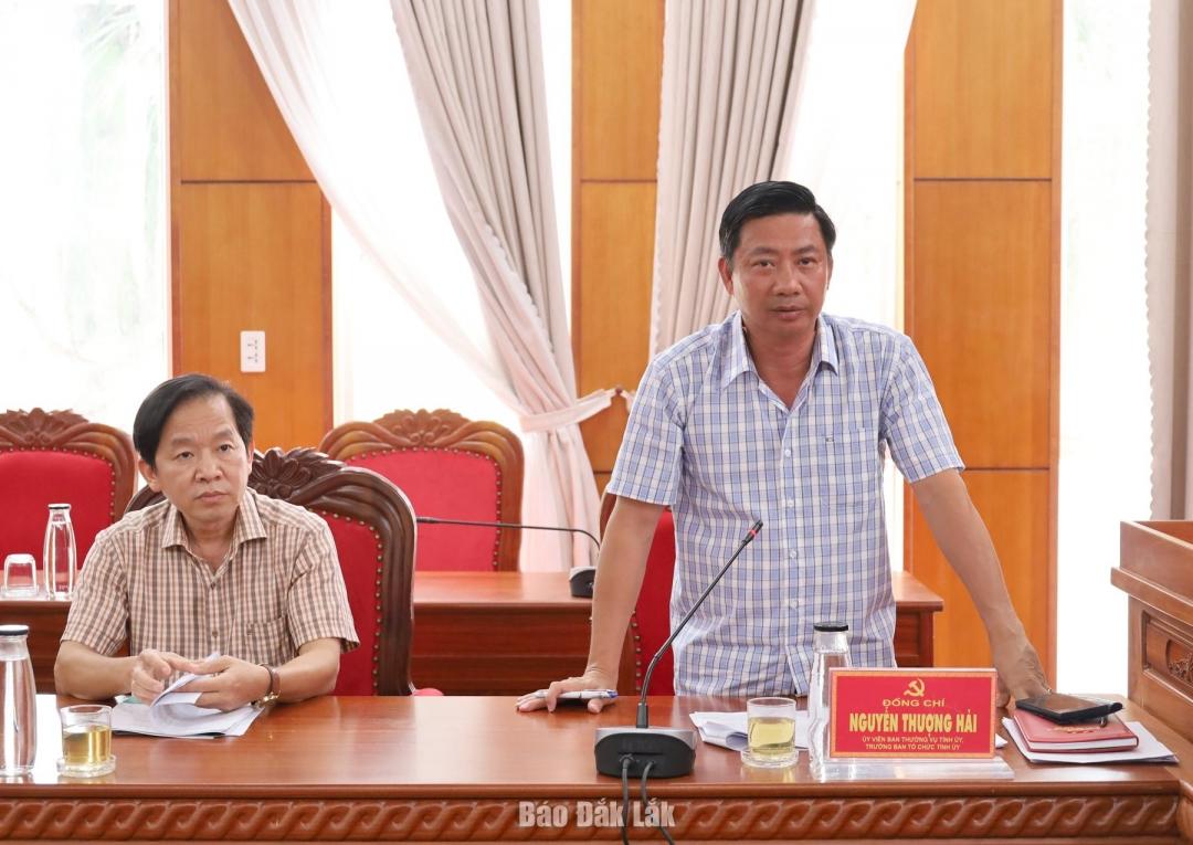 Ủy viên Ban Thường vụ Tỉnh ủy, Trưởng ban Tổ chức Tỉnh ủy Nguyễn Thượng Hải phát biểu tại buổi làm việc.