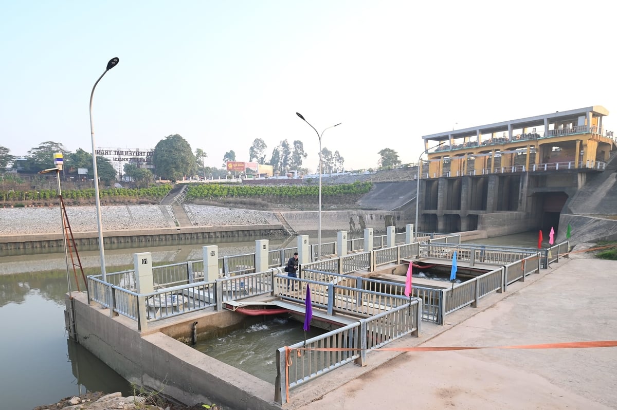 Cụm 8 m&aacute;y bơm trong giai đoạn 1 của c&ocirc;ng tr&igrave;nh Trạm bơm Xu&acirc;n Quan. Ảnh: T&ugrave;ng Đinh.