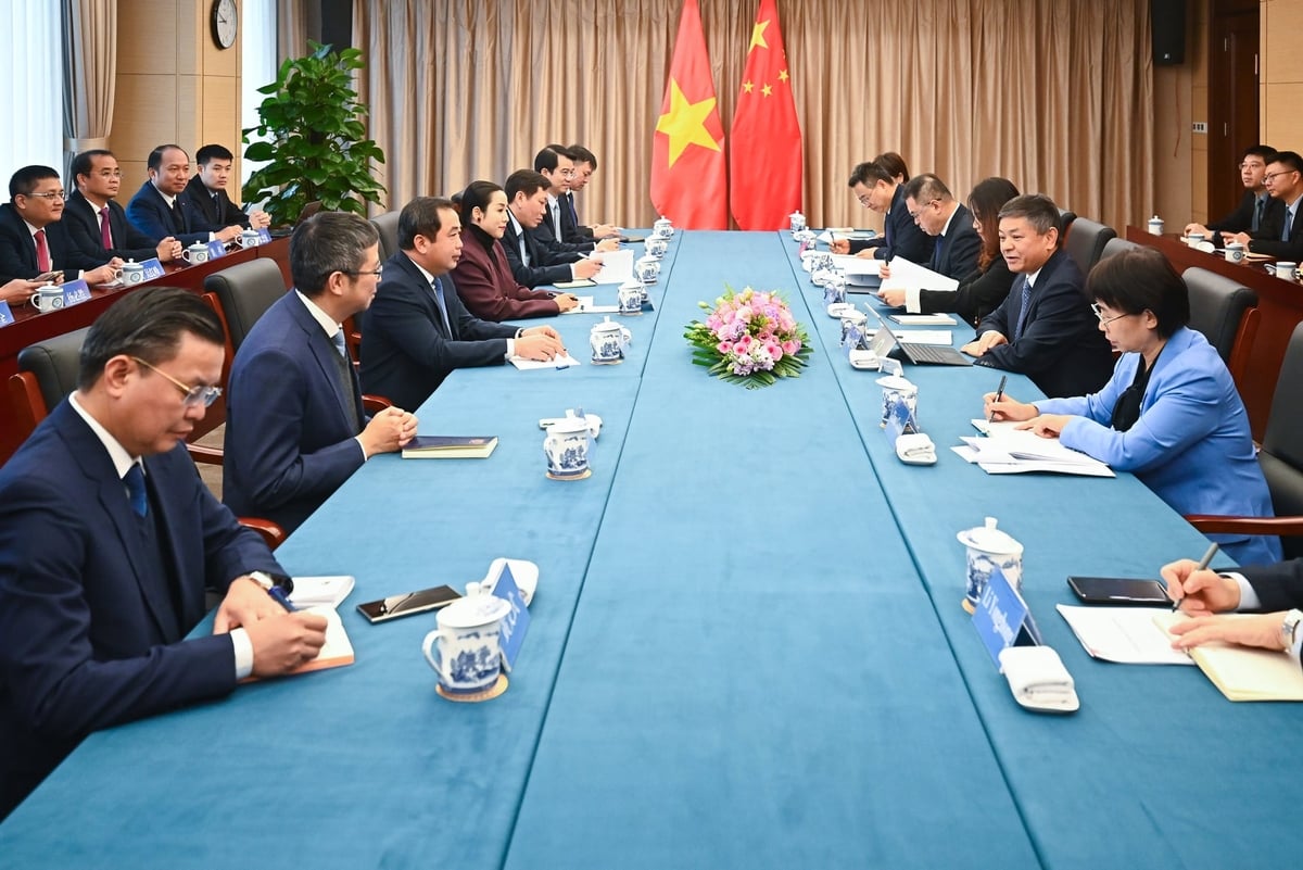 Đoàn công tác của Bộ Nông nghiệp và Môi trường làm việc với Bộ Sinh thái và Môi trường Trung Quốc, sáng 28/11. Ảnh: Tùng Đinh.