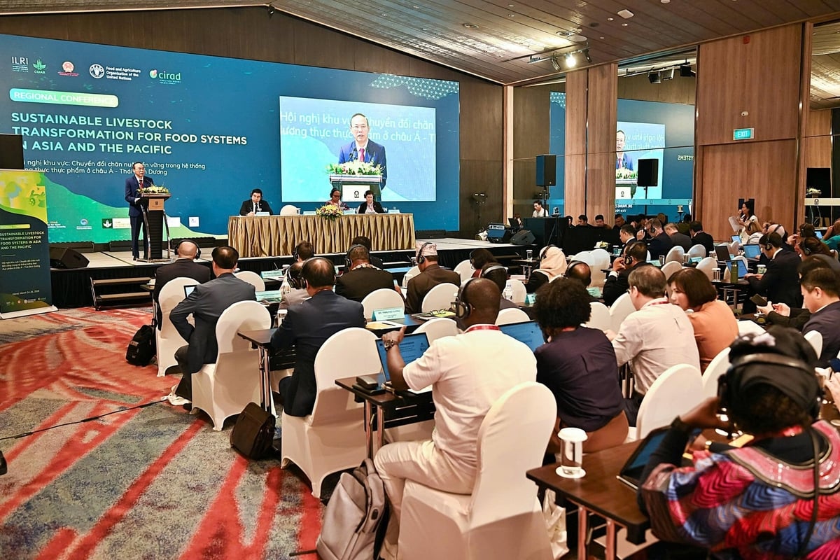 Hội nghị khu vực 'Chuyển đổi chăn nuôi bền vững trong hệ thống lương thực thực phẩm ở châu Á - Thái Bình Dương' sáng 24/3. Ảnh: Bảo Thắng.
