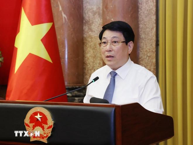 Chủ tịch nước Lương Cường phát biểu. (Ảnh: Lâm Khánh/ TTXVN) ttxvn-1007-chu-tich-nuoc-8.jpg