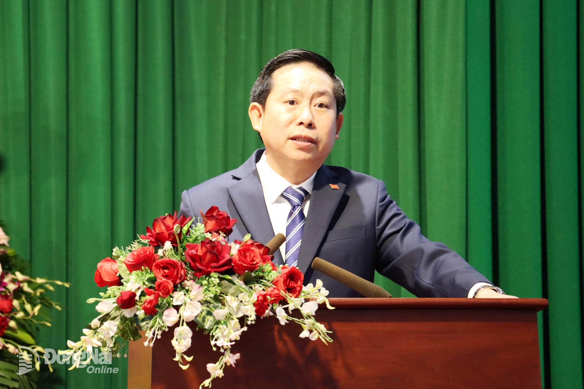 Tân Giám đốc Học viện Chính trị khu vực II Nguyễn Tấn Vinh phát biểu nhận nhiệm vụ. Ảnh: Đặng Hùng