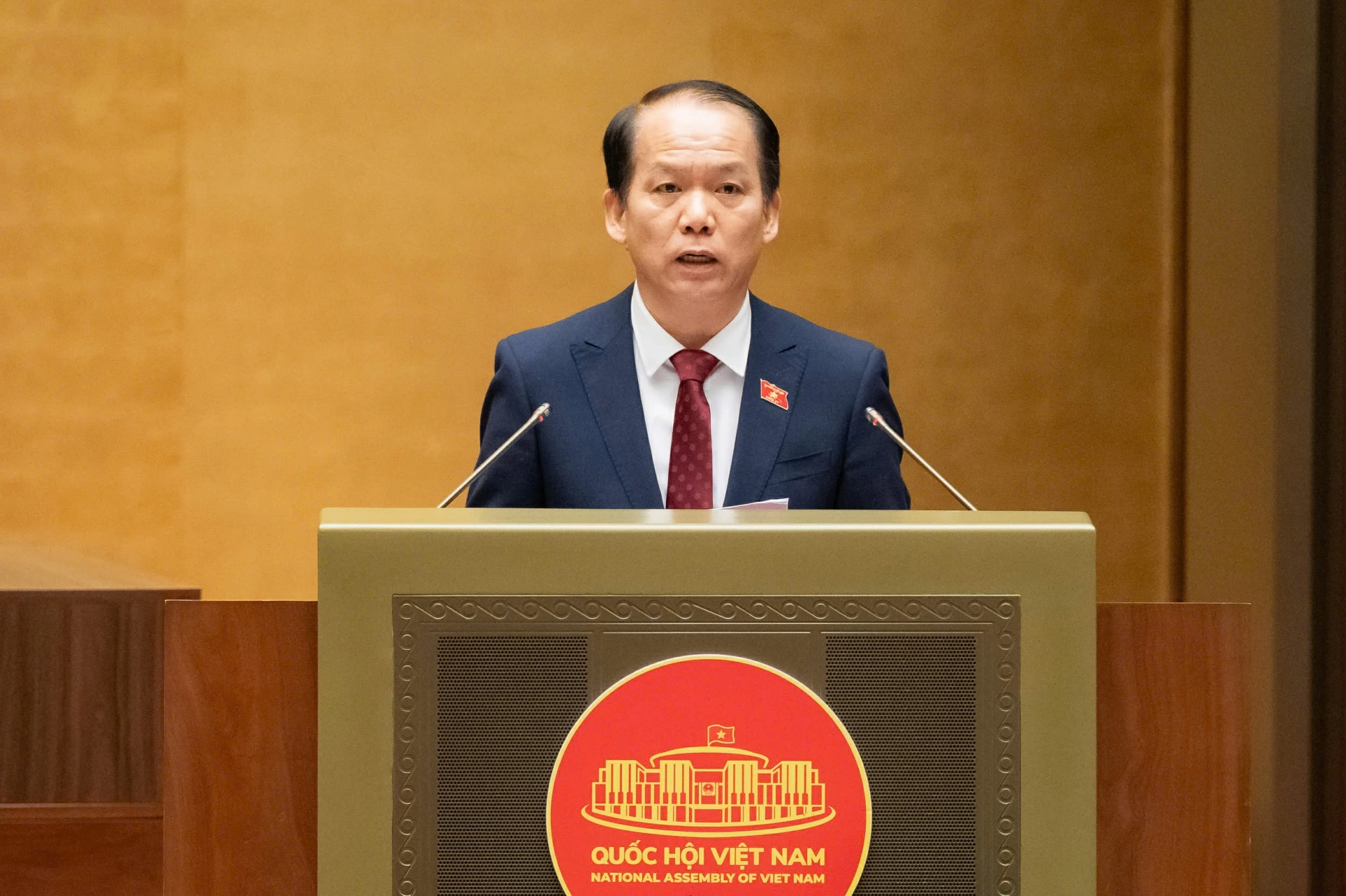 Chủ nhiệm Ủy ban Pháp luật và Tư pháp Hoàng Thanh Tùng trình bày báo cáo thẩm tra dự án Luật Tòa án chuyên biệt tại Trung tâm tài chính quốc tế    