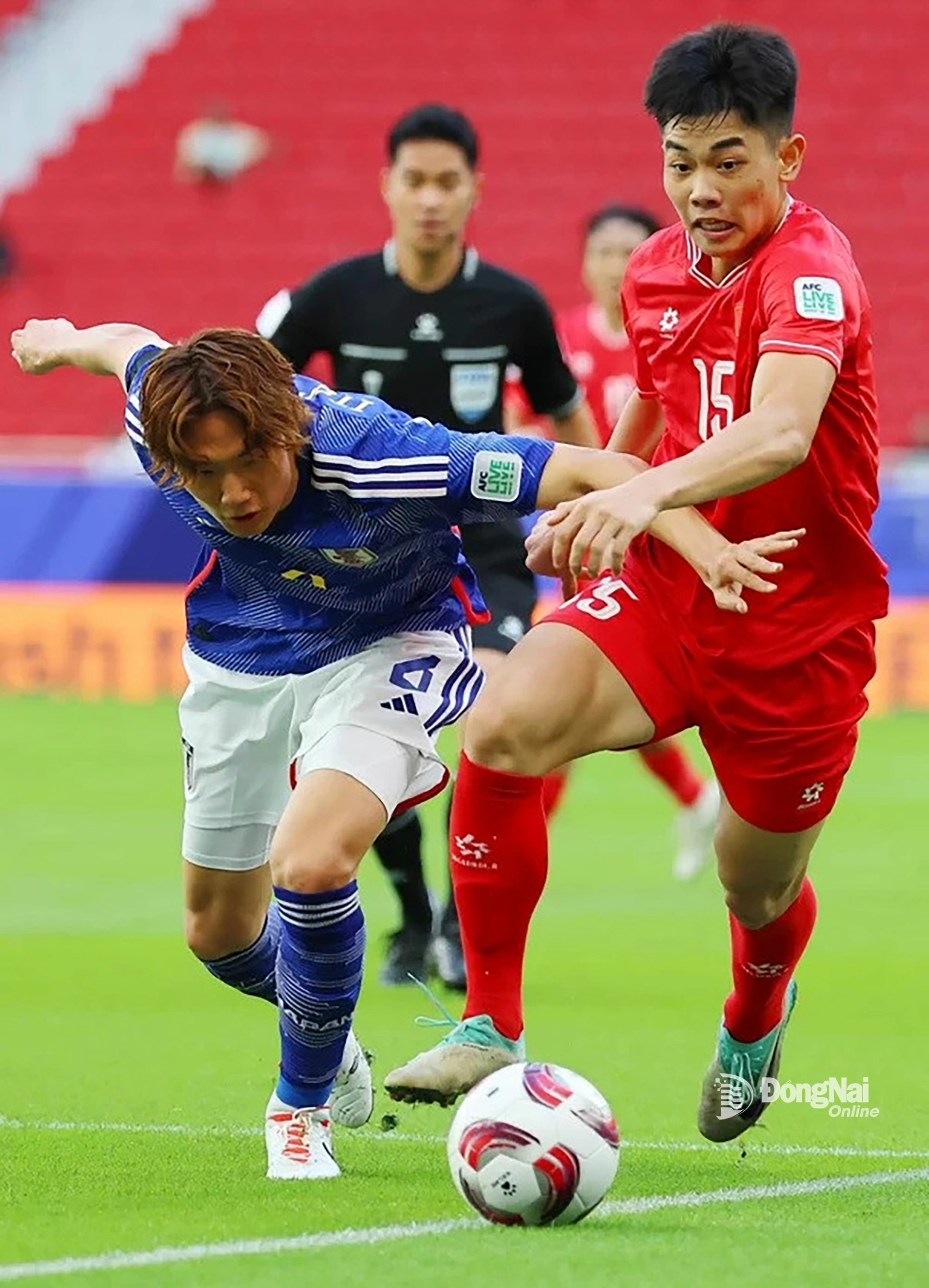 Đình Bắc từng ghi bàn vào lưới tuyển Nhật Bản tại ASIAN Cup 2023. Ảnh: Nguyễn Tấn