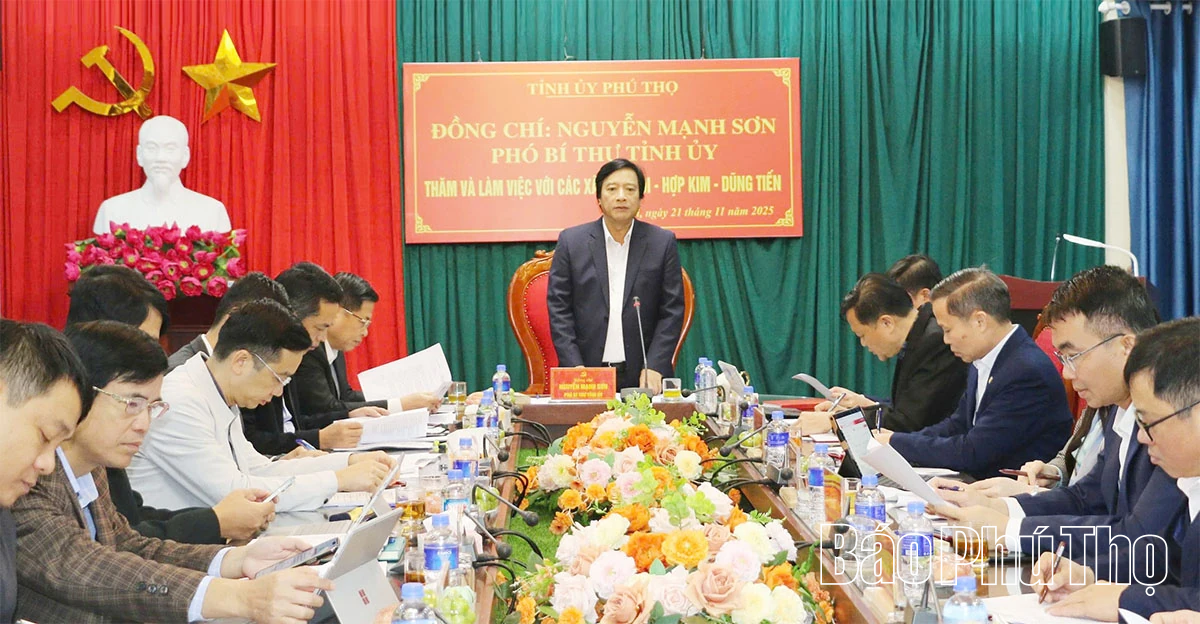 Phó Bí thư Tỉnh ủy Nguyễn Mạnh Sơn làm việc với Ban Thường vụ Đảng ủy các xã Kim Bôi, Dũng Tiến, Hợp Kim