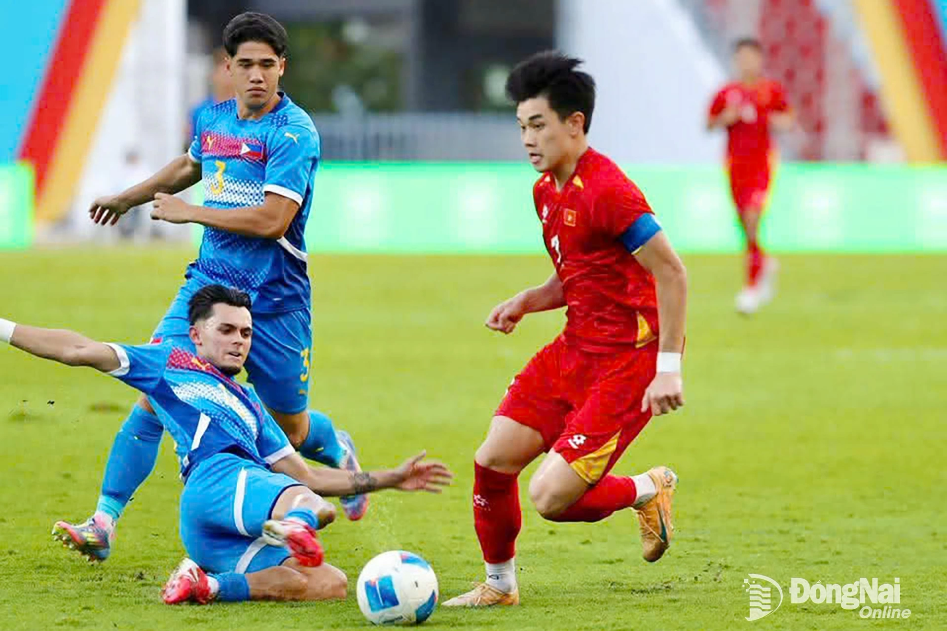 Tiền đạo Đình Bắc đang thăng hoa cùng U22 Việt Nam tại SEA Games 33. Ảnh: Nguyễn Tấn