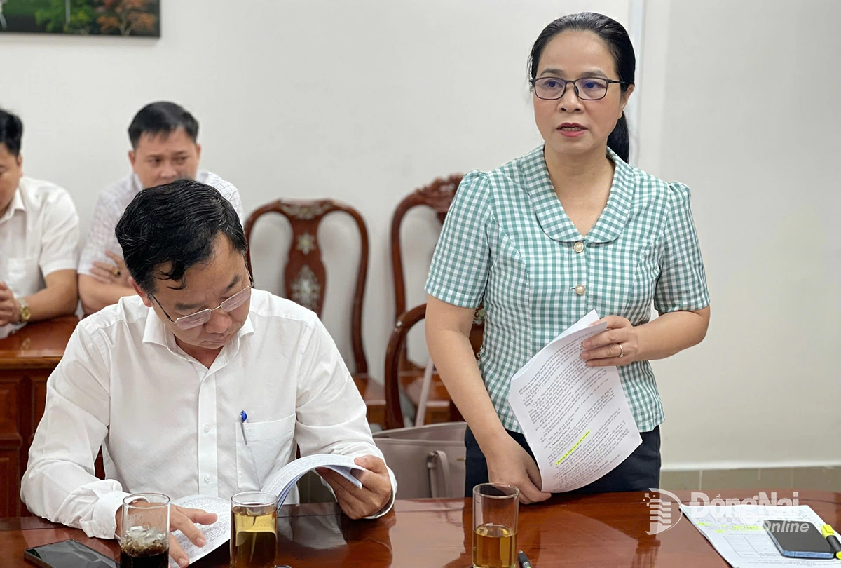 Giám đốc Sở Y tế tỉnh Đồng Nai Đỗ Thị Nguyên báo cáo đề án sắp xếp các trạm y tế tại cuộc họp. Ảnh: Nhất Phương