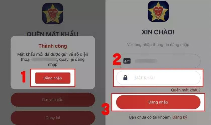 Đăng nhập bằng mật khẩu mới.