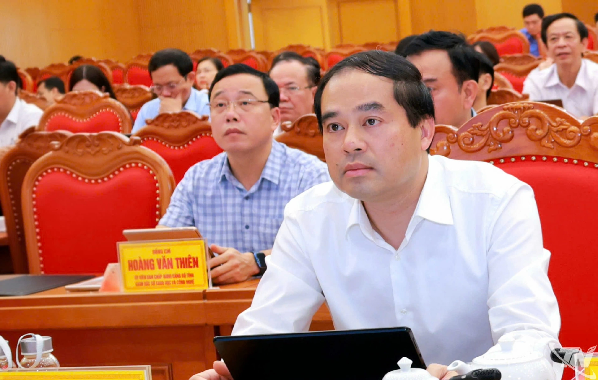 Đồng chí Trịnh Xuân Trường, Ủy viên Ban Chấp hành Trung ương Đảng, Bí thư Tỉnh ủy Thái Nguyên, Trưởng Ban chỉ đạo thực hiện Nghị quyết 57 của tỉnh dự Hội nghị tại điểm cầu Thái Nguyên.