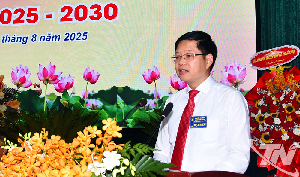 Đồng chí Đinh Quang Tuyên, Uỷ viên Ban Thường vụ, Phó Bí thư Tỉnh uỷ, Chủ tịch Uỷ ban MTTQ tỉnh phát biểu chỉ đạo Đại 