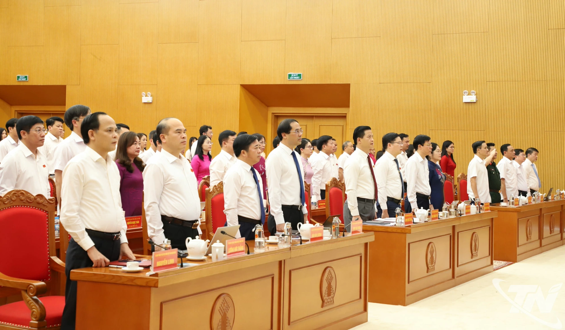 Các đại biểu thực hiện nghi thức chào cờ.