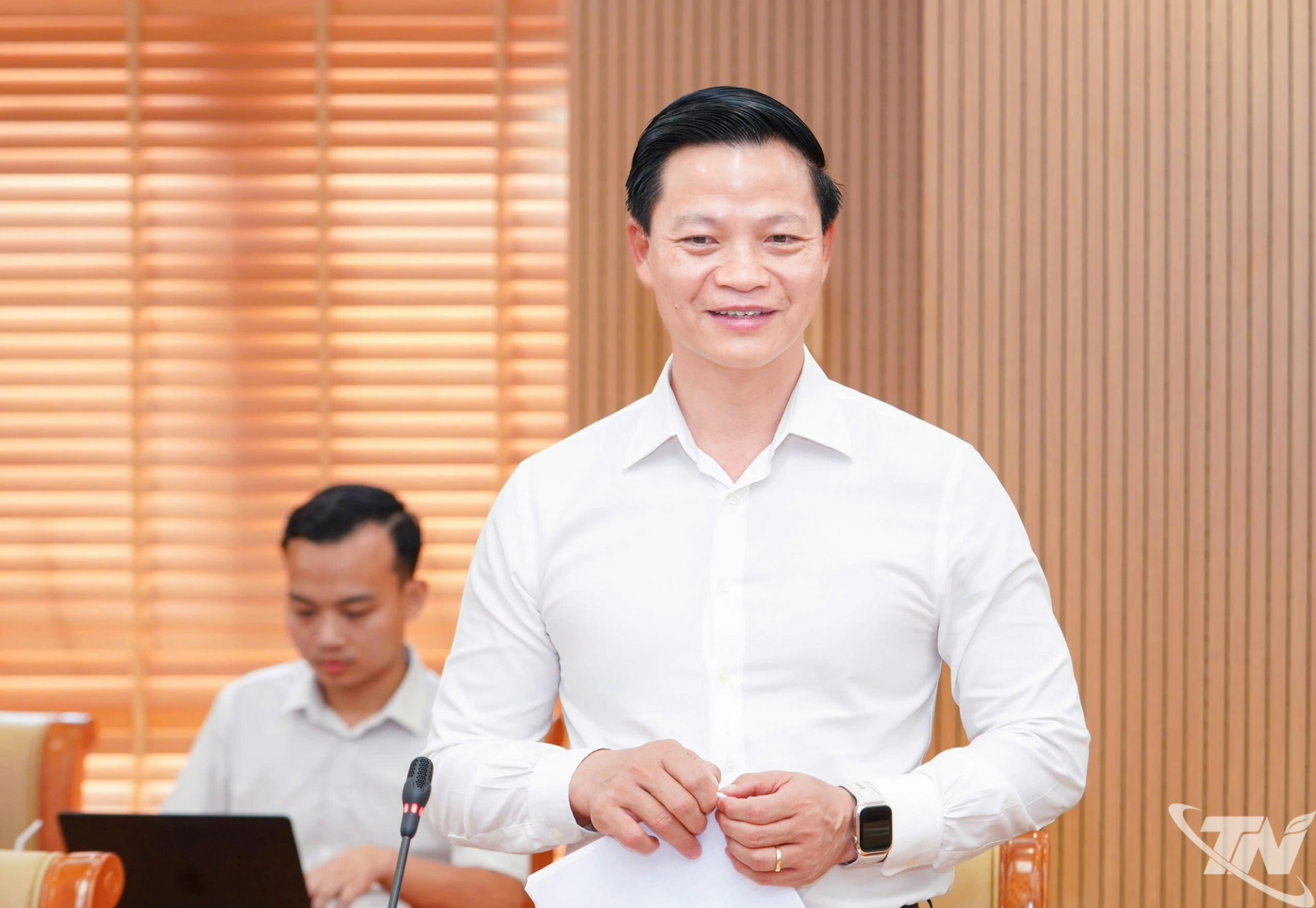 Đồng chí Chủ tịch UBND tỉnh Thái Nguyên Vương Quốc Tuấn phát biểu.