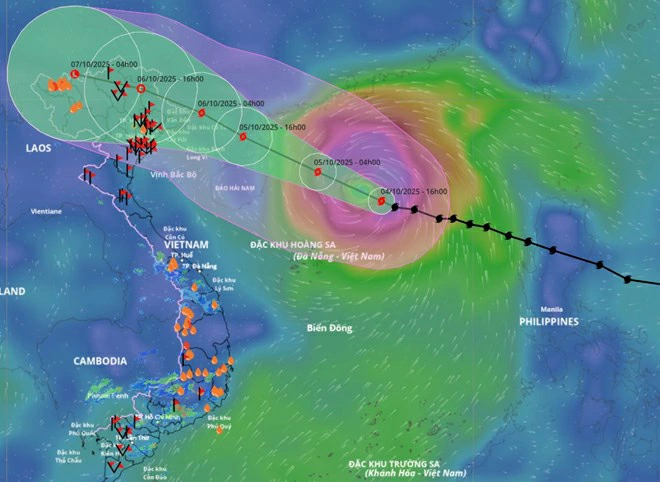 Cập nhật vị trí và đường đi của bão số 11 Matmo vào 18 giờ ngày 4.10. Nguồn: Hệ thống Giám sát thiên tai Việt Nam.