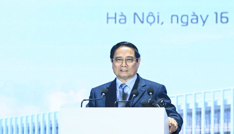 Thủ tướng Ch&iacute;nh phủ Phạm Minh Ch&iacute;nh ph&aacute;t biểu &yacute; kiến tại lễ khởi c&ocirc;ng.