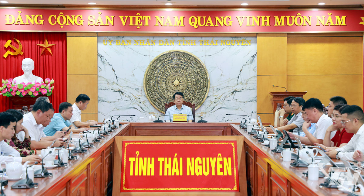Đồng chí Phó Chủ tịch Thường trực UBND tỉnh Nguyễn Thanh Bình tham dự tại điểm cầu tỉnh Thái Nguyên.